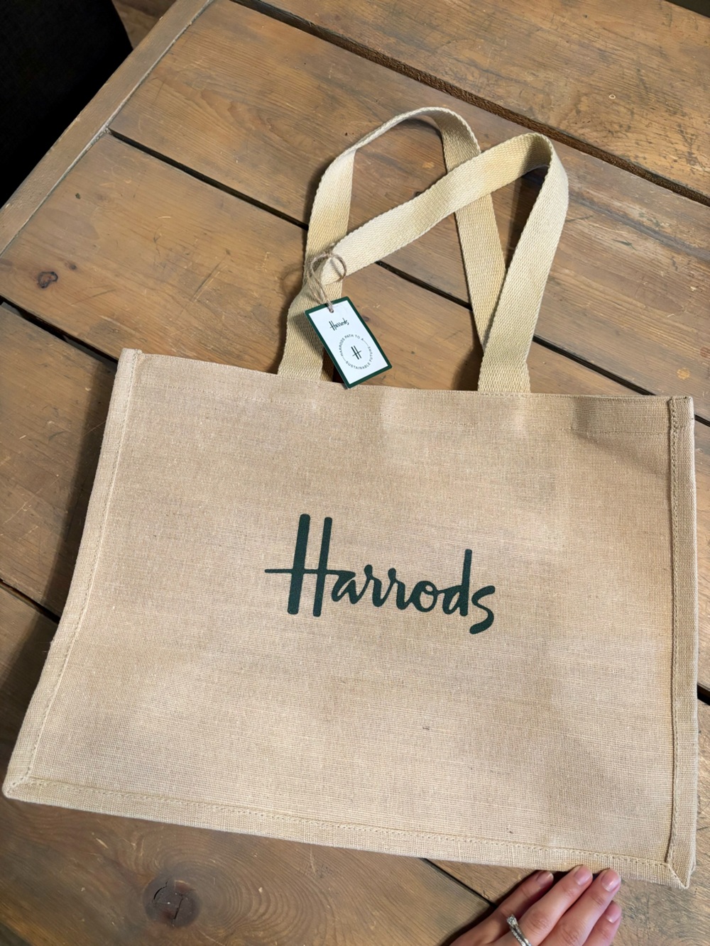 Harrods Beige Jute Tote Bag